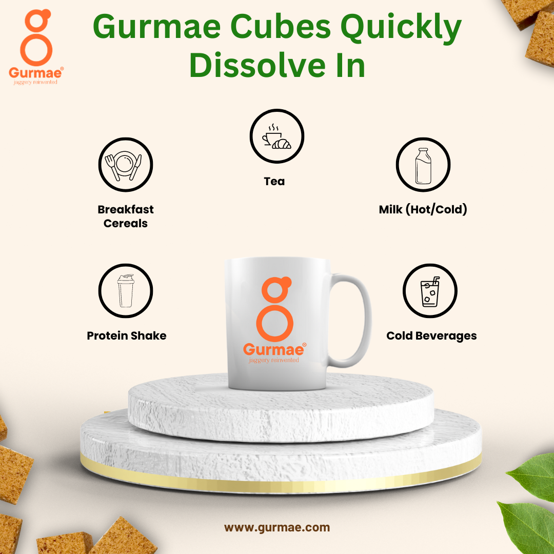 Gurmae Organic Instantly Dissolvable Jaggery Cubes Pure Gur/Gud Tea Sweetener, Healthy Sugar Substitute, 100% Organic and Travel-Friendly (Pack of 25 Cubes)