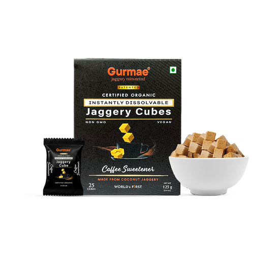 Gurmae Organic Instantly Dissolvable Jaggery Cubes Gur/Gud Healthy Sugar Subsitute 100% Organic Travel Friendly Pure and Natural (Coffee Sweetener) (50 Cubes)