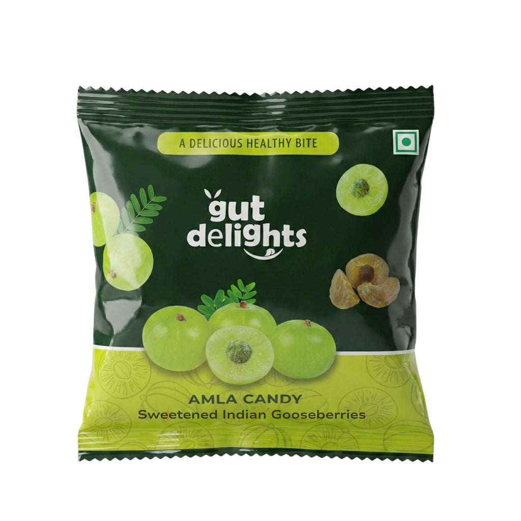 Gut Delights Dried Sweet Amla Candy - 480g | Gooseberry Fruit Mouth Freshener | For Hair Growth and Digestion | Rich Source of Vitamin C | Boosts Energy & Immunity |Sweet amla candy Pack of 24