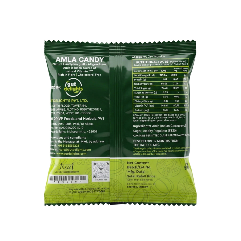 Gut Delights Dried Sweet Amla Candy - 480g | Gooseberry Fruit Mouth Freshener | For Hair Growth and Digestion | Rich Source of Vitamin C | Boosts Energy & Immunity |Sweet amla candy Pack of 24