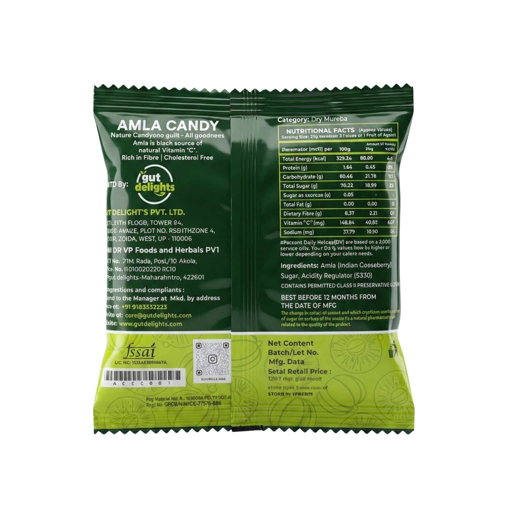 Gut Delights Dried Sweet Amla Candy - 480g | Gooseberry Fruit Mouth Freshener | For Hair Growth and Digestion | Rich Source of Vitamin C | Boosts Energy & Immunity |Sweet amla candy Pack of 24