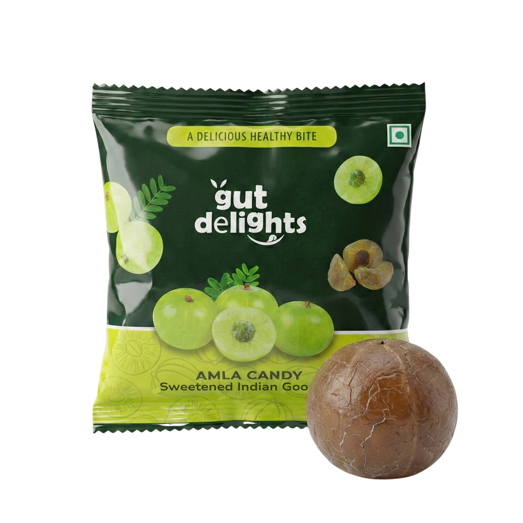 Gut Delights Dried Sweet Amla Candy - 480g | Gooseberry Fruit Mouth Freshener | For Hair Growth and Digestion | Rich Source of Vitamin C | Boosts Energy & Immunity |Sweet amla candy Pack of 24