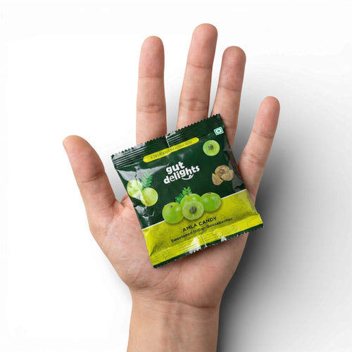 Gut Delights Dried Sweet Amla Candy - 480g | Gooseberry Fruit Mouth Freshener | For Hair Growth and Digestion | Rich Source of Vitamin C | Boosts Energy & Immunity |Sweet amla candy Pack of 24