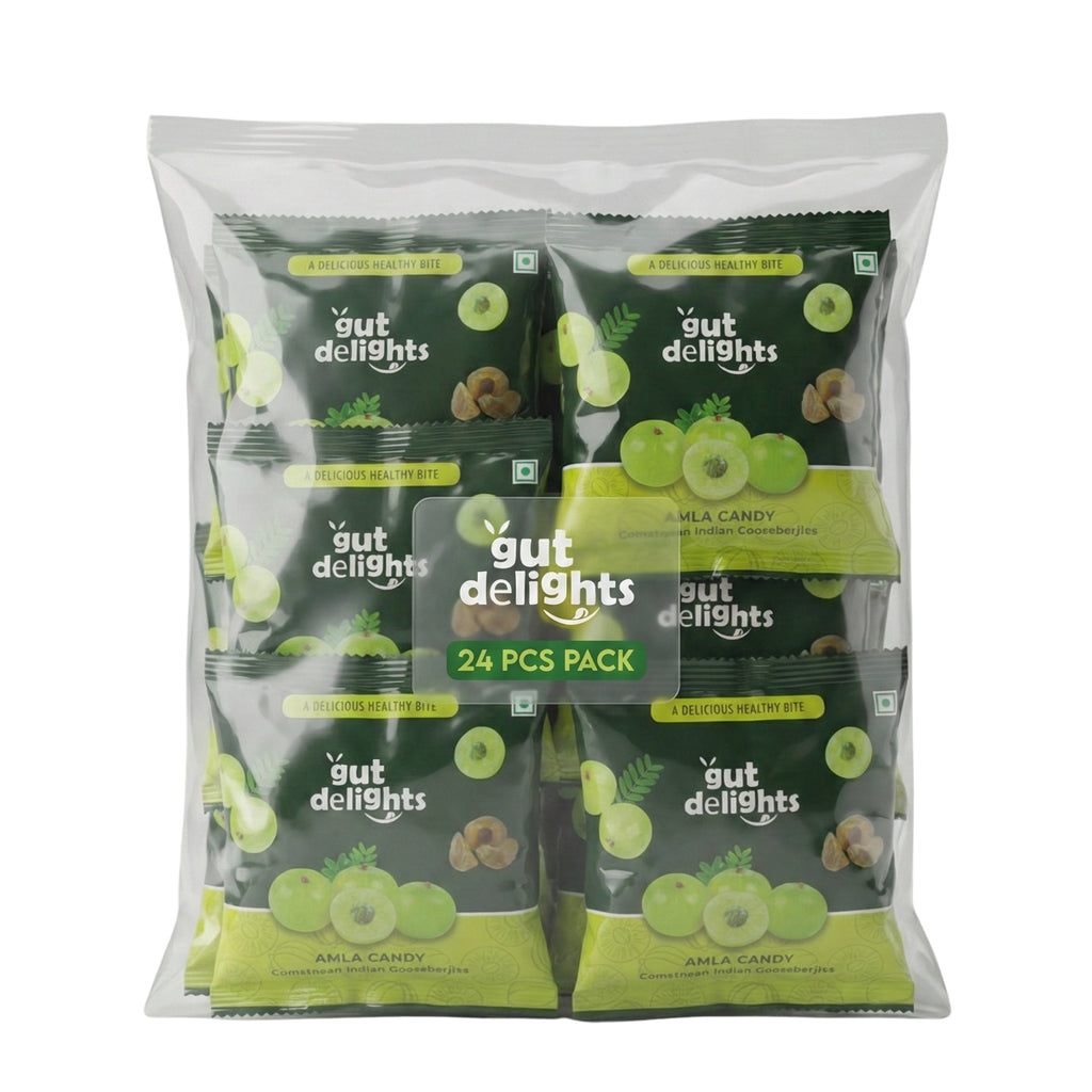 Gut Delights Dried Sweet Amla Candy - 480g | Gooseberry Fruit Mouth Freshener | For Hair Growth and Digestion | Rich Source of Vitamin C | Boosts Energy & Immunity |Sweet amla candy Pack of 24