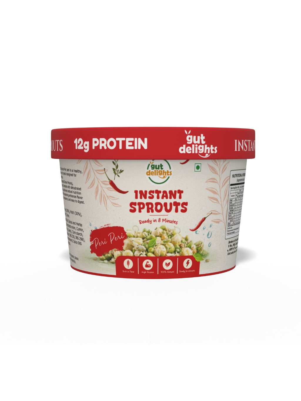 Gutdelights Ready-to-Eat Peri Peri Sprouts | High Protein Healthy Snack | Plant-Based Nutrition