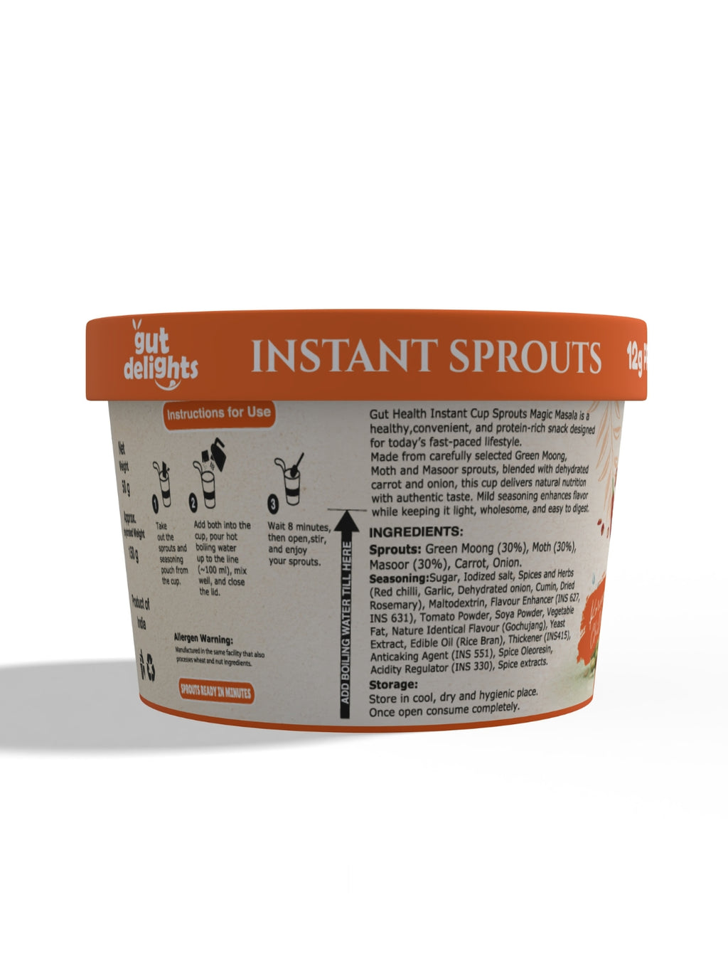 Gutdelights Ready-to-Eat Korean Chilli Sprouts | High Protein Healthy Snack | Plant-Based Nutrition