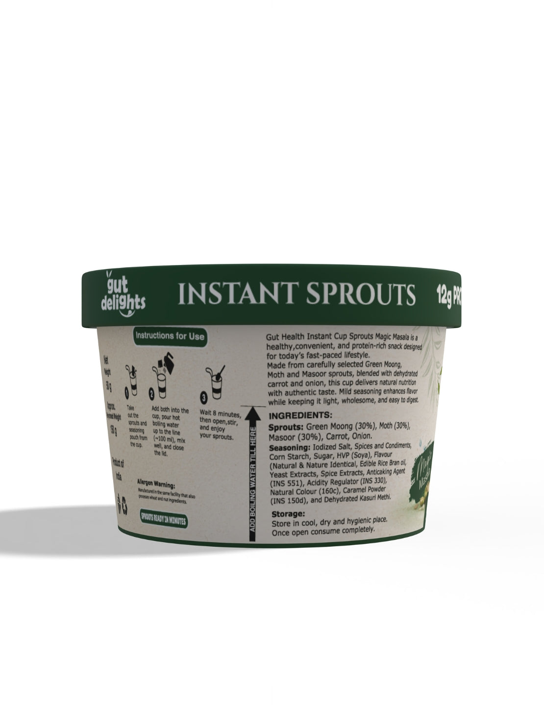 Gutdelights Ready-to-Eat Masala Magic Sprouts | High Protein Healthy Snack | Plant-Based Nutrition