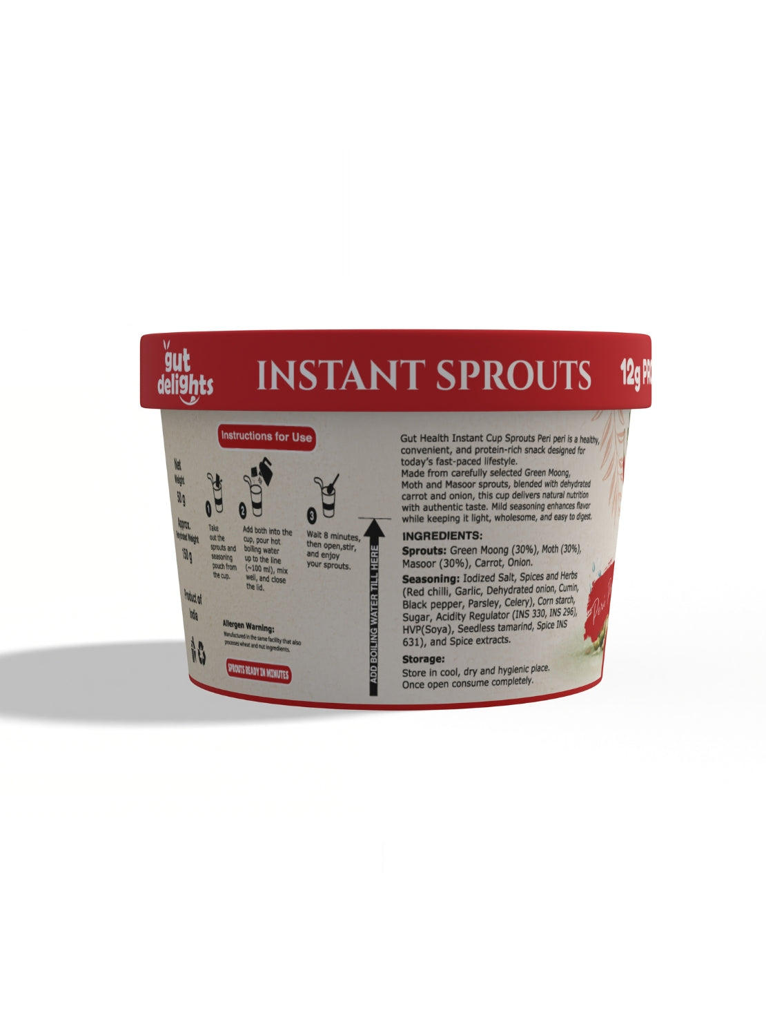 Gutdelights Ready-to-Eat Peri Peri Sprouts | High Protein Healthy Snack | Plant-Based Nutrition