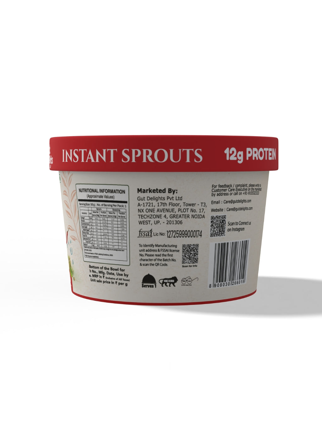 Gutdelights Ready-to-Eat Peri Peri Sprouts | High Protein Healthy Snack | Plant-Based Nutrition