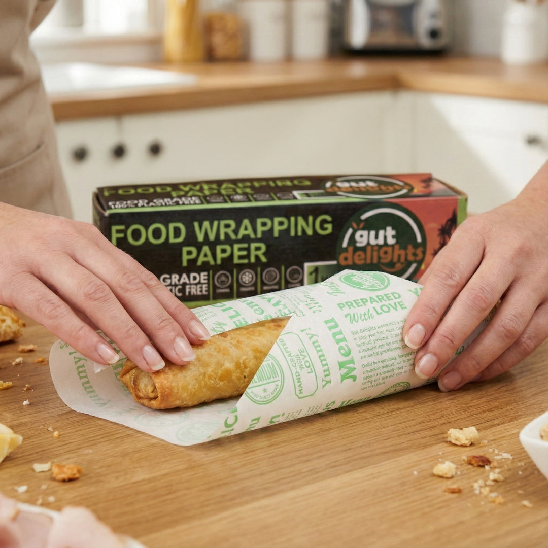 Gutdelights 1 Kilogram (1 KG) Nutri Wrap Food Wrapping Paper, Non-Sticky Butter Paper Roll for Roti Use as Parchment Paper OR Kitchen Roll Paper or roti clothes wrap