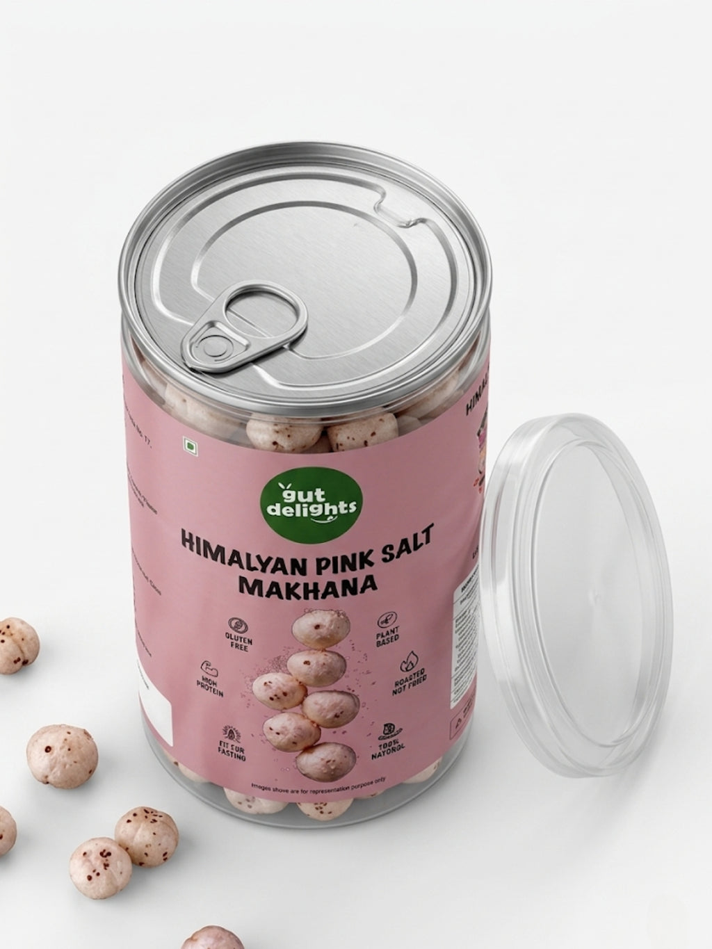 GutDelights Himalyan Pink Salt Roasted Makhana | Crunchy Fox Nuts | High Protein & Gluten-Free Snack | Healthy Anytime Munching