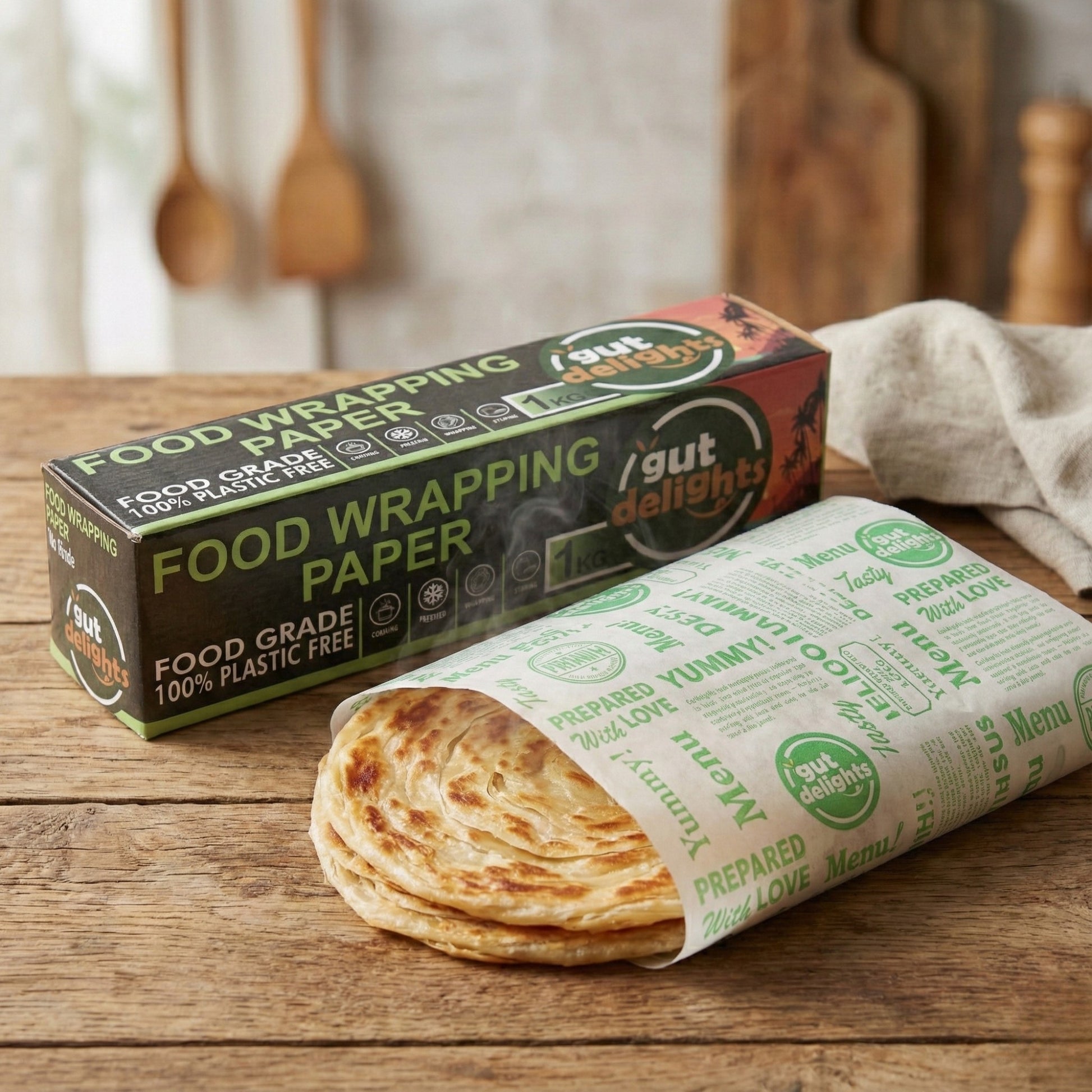 Gutdelights 1 Kilogram (1 KG) Nutri Wrap Food Wrapping Paper, Non-Sticky Butter Paper Roll for Roti Use as Parchment Paper OR Kitchen Roll Paper or roti clothes wrap