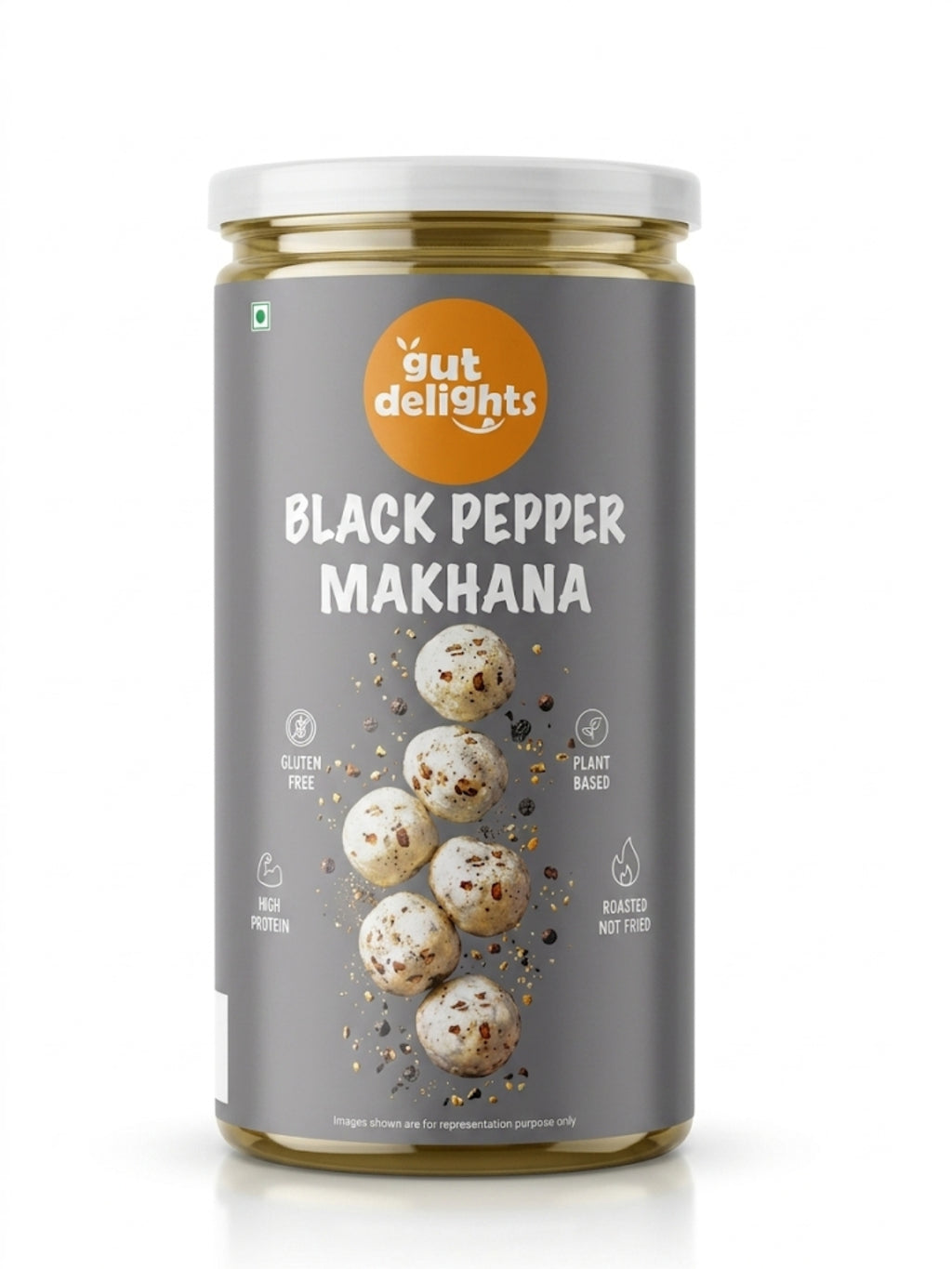 GutDelights Black Pepper Roasted Makhana | Crunchy Fox Nuts | High Protein & Gluten-Free Snack | Healthy Anytime Munching