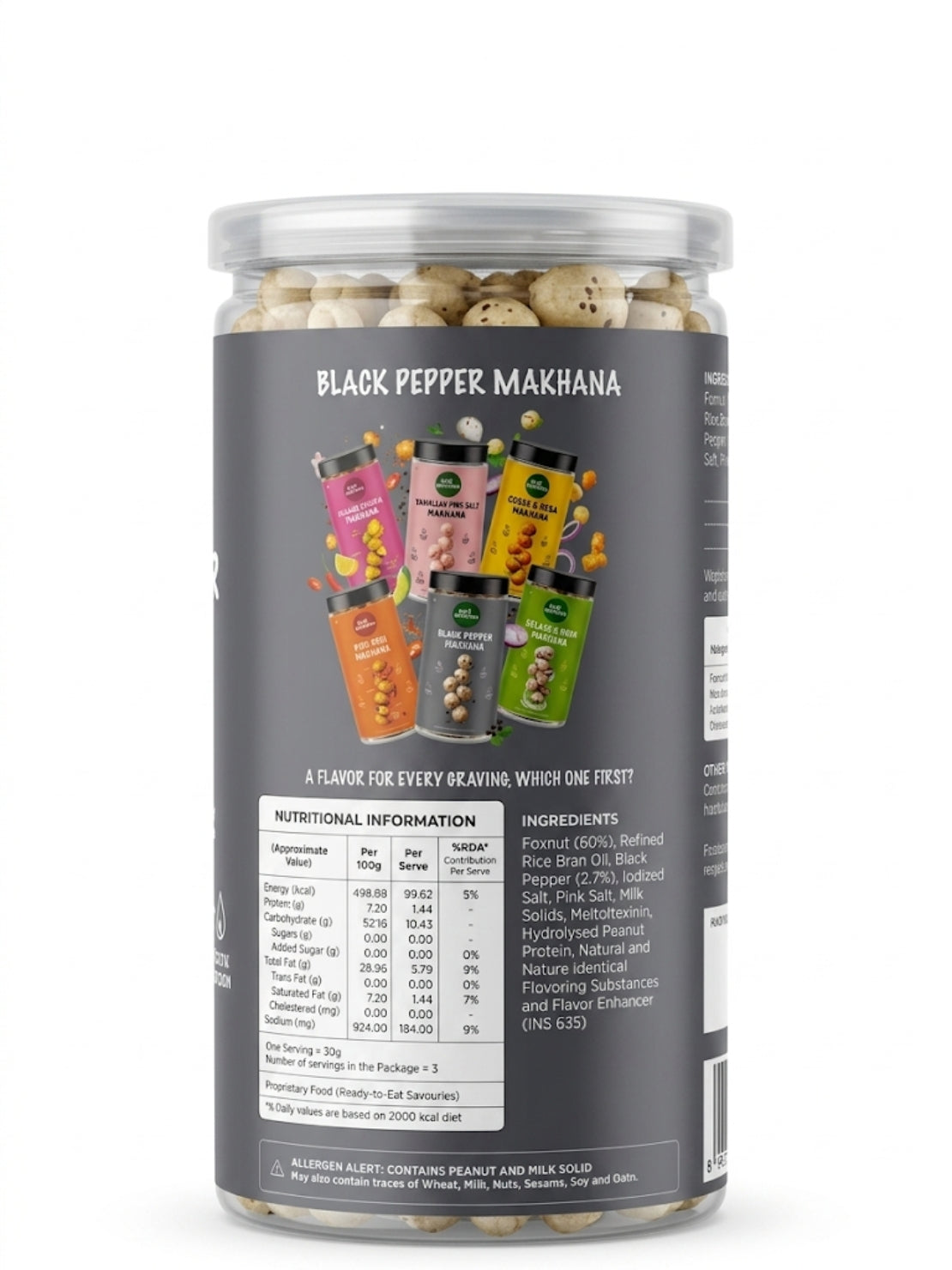 GutDelights Black Pepper Roasted Makhana | Crunchy Fox Nuts | High Protein & Gluten-Free Snack | Healthy Anytime Munching