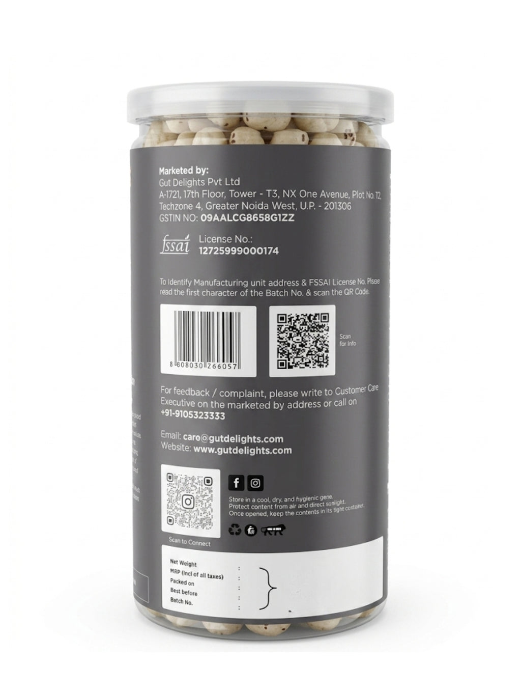GutDelights Black Pepper Roasted Makhana | Crunchy Fox Nuts | High Protein & Gluten-Free Snack | Healthy Anytime Munching