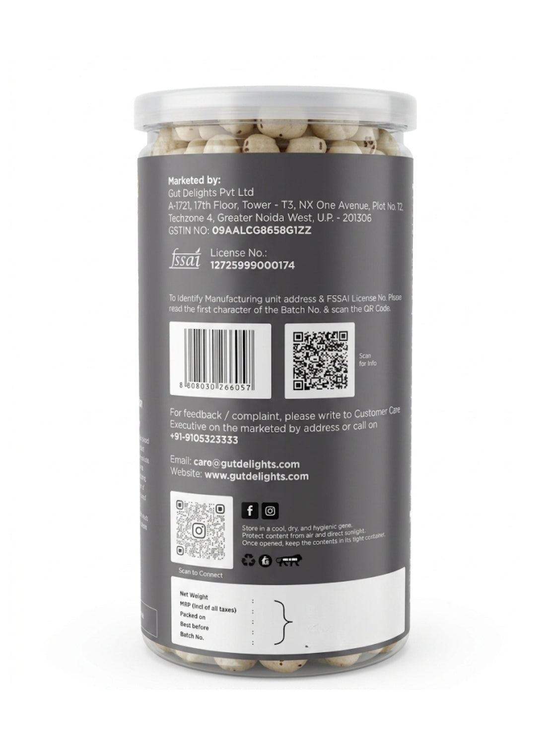 GutDelights Black Pepper Roasted Makhana | Crunchy Fox Nuts | High Protein & Gluten-Free Snack | Healthy Anytime Munching