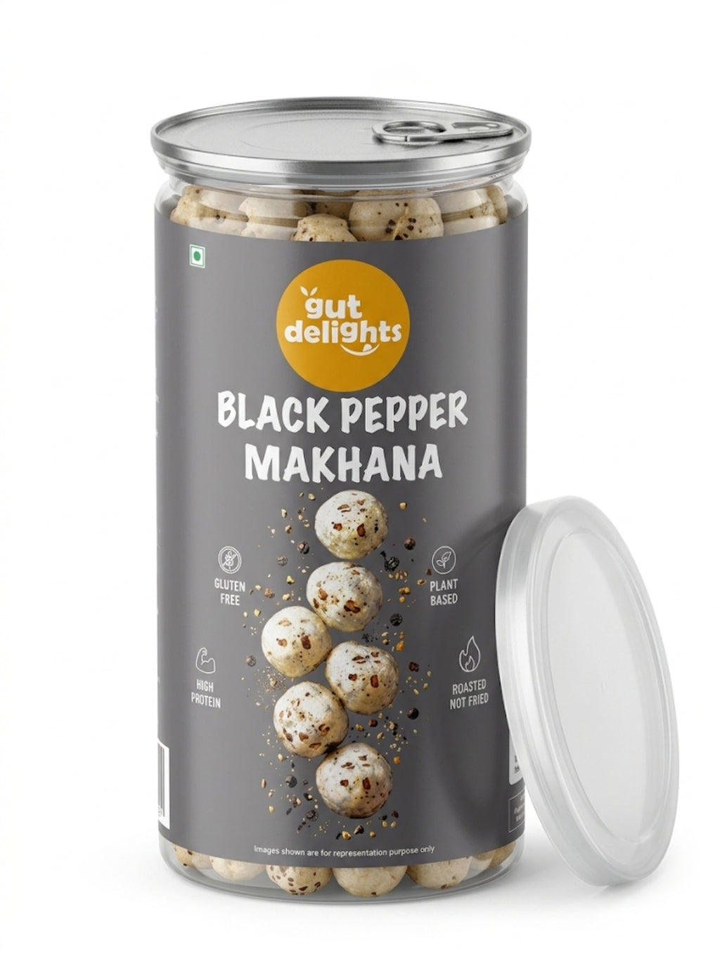 GutDelights Black Pepper Roasted Makhana | Crunchy Fox Nuts | High Protein & Gluten-Free Snack | Healthy Anytime Munching