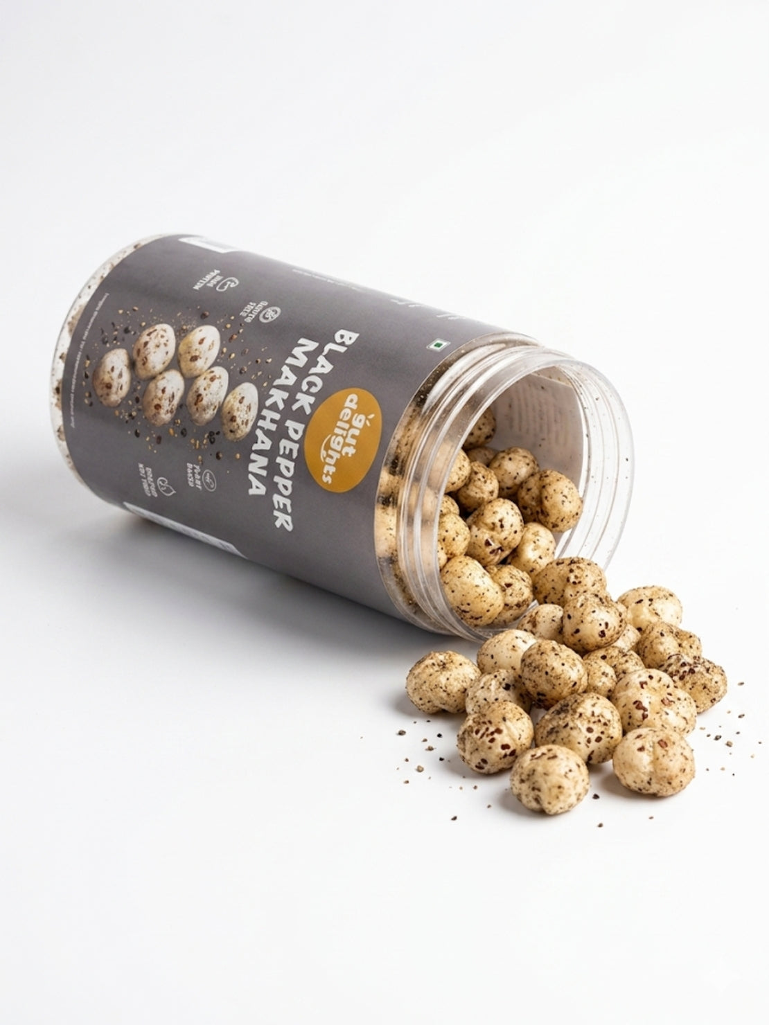 GutDelights Black Pepper Roasted Makhana | Crunchy Fox Nuts | High Protein & Gluten-Free Snack | Healthy Anytime Munching